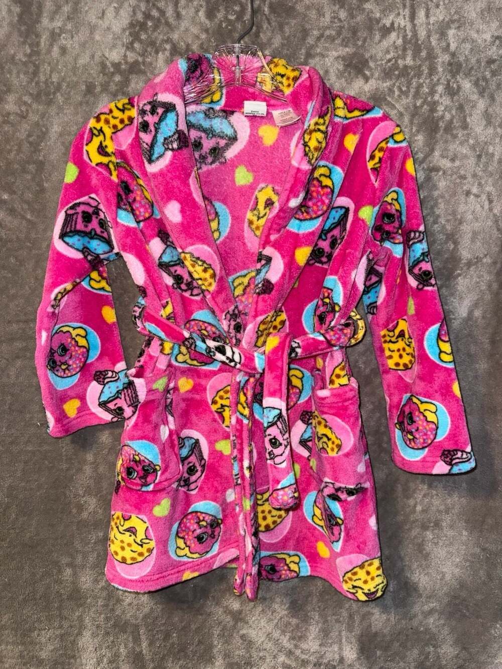Shopkins Girls Pink Fleece Bathrobe with Pockets Size 7/8